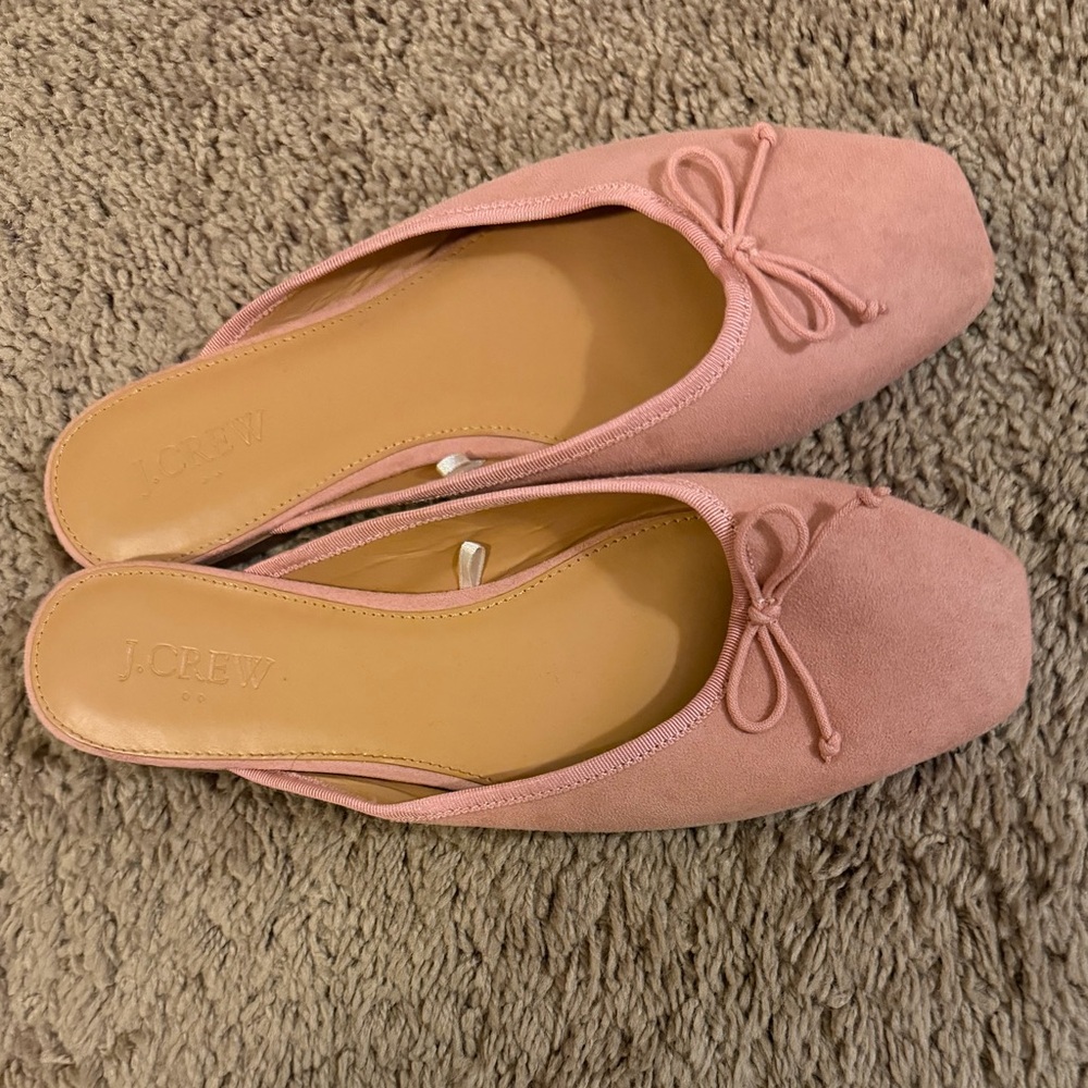 NWOT J. Crew Factory Women's Blush Pink Faux Suede Mules, Size 8M